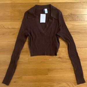 h&m divided brown v neck sweater
